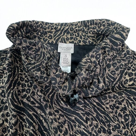 Chicos Easy Wear One Button High Neckline Gold & Black Swing Jacket  Size 3 - Picture 8 of 9